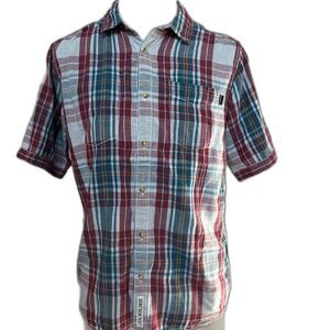 KAVU Reversible Work It Short Sleeve Button Down Plaid Top - Men L - Travel Wear